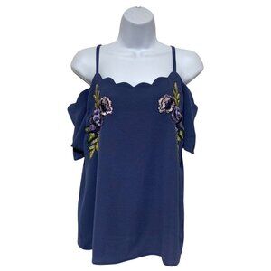 Women's Medium Pullover Top Cold Shoulder Embroidered Floral Design By-A. Byer